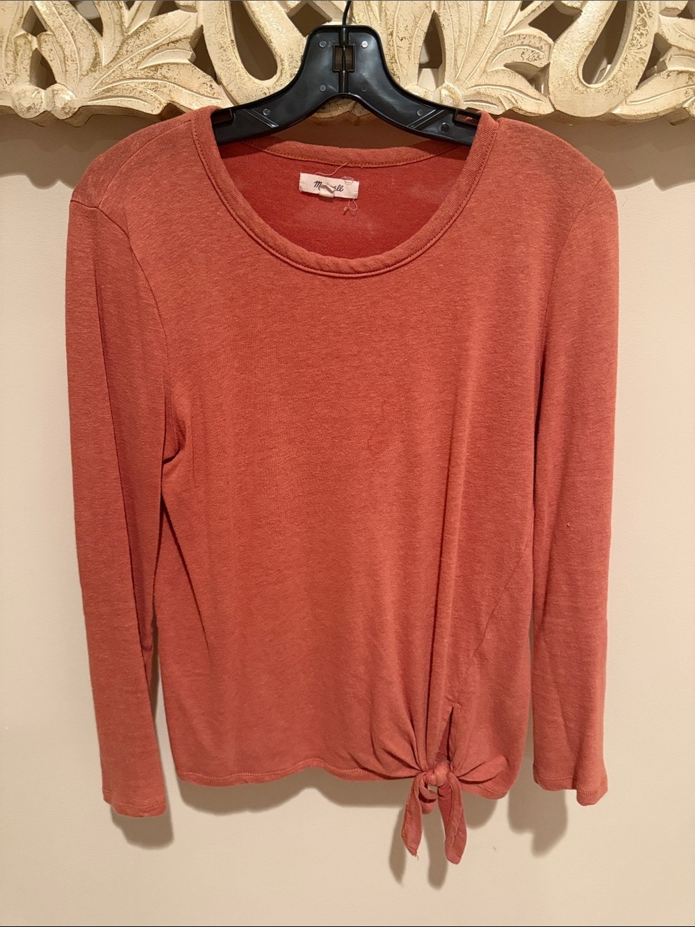 Madewell Long Sleeve Tie-Front Top in Rusty Coral